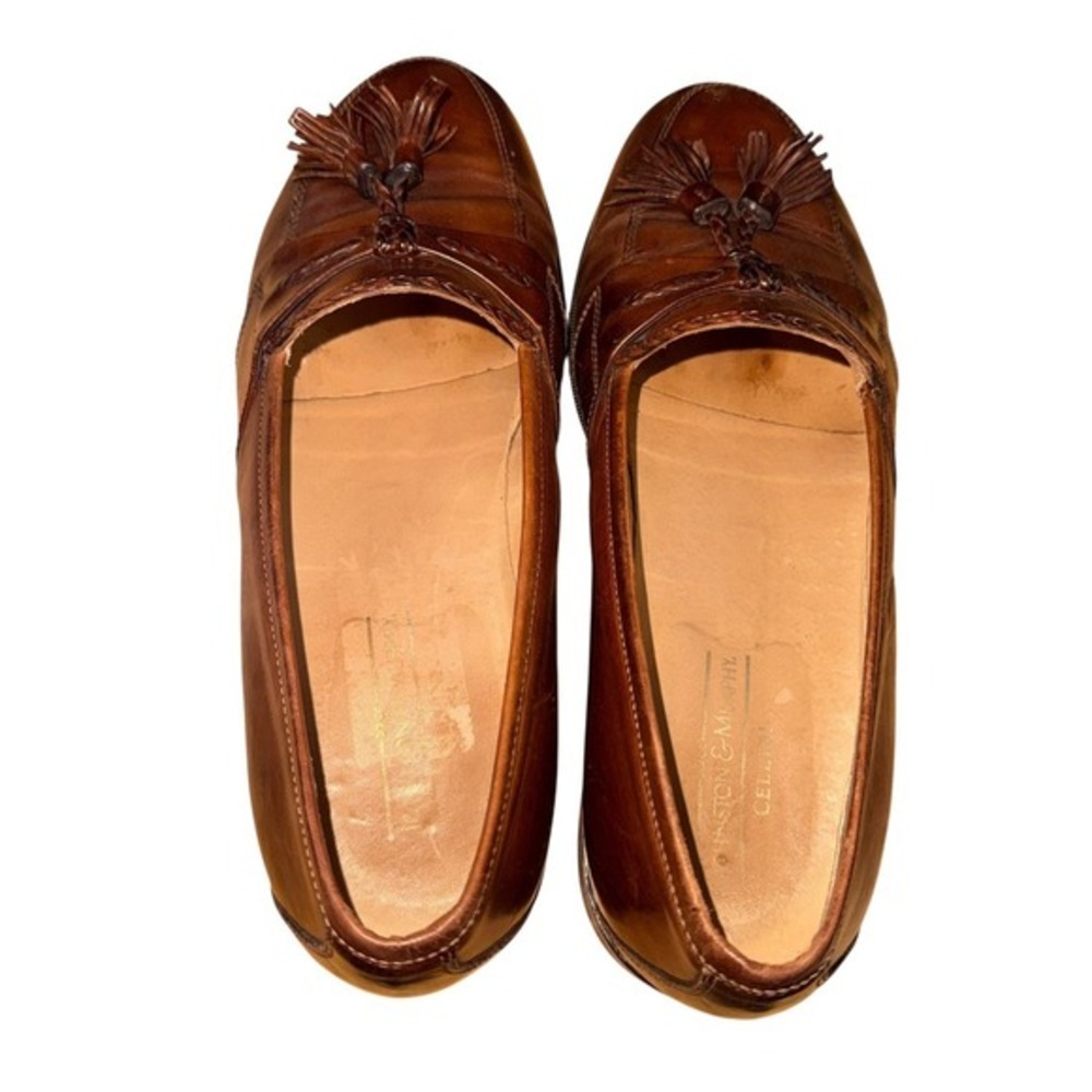 Johnston & Murphy Loafers Mens 8.5W Pre-Owned Brown Tassel Braided Leather Italy - Picture 10 of 16